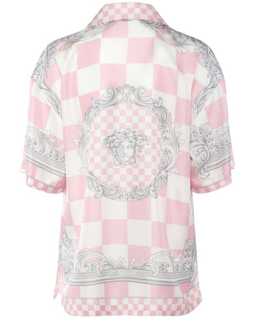 Versace Pink Silk Twill Baroque Short Sleeve Shirt
