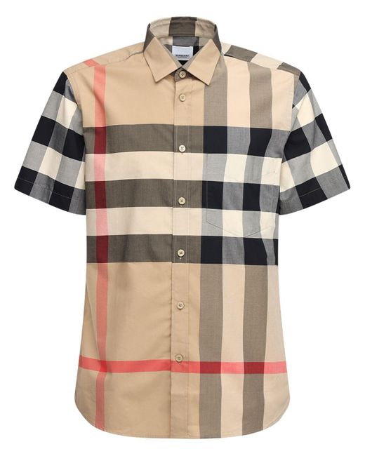 Burberry Somerton Check Print Cotton Poplin Shirt in Natural for Men | Lyst  Canada