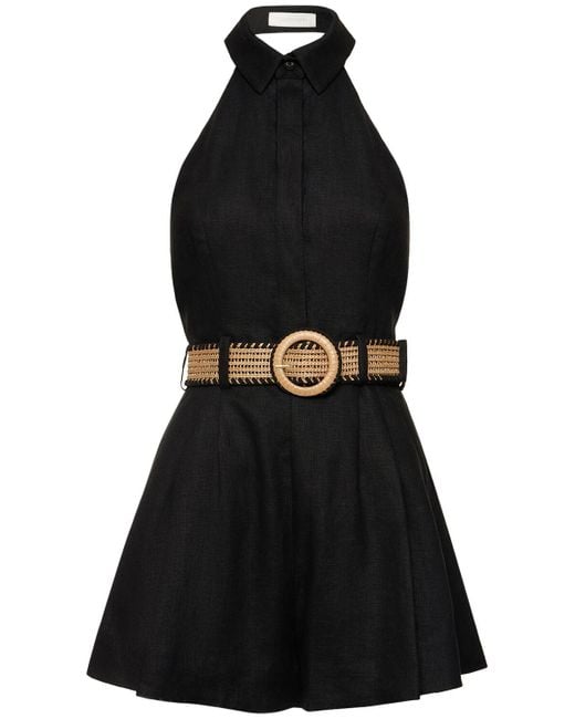 Zimmermann Black August Halter Neck Linen Playsuit