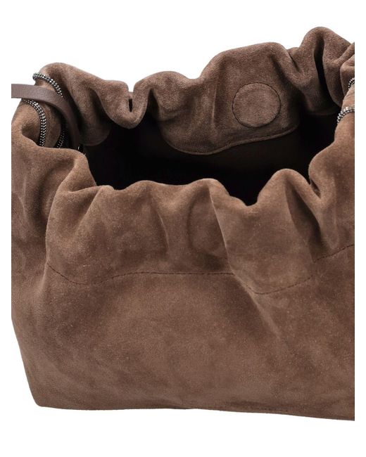 Brunello Cucinelli Brown Soft Velour Leather Shoulder Bag
