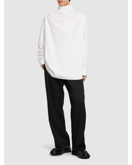 Jil Sander White Draped Neck Cotton Poplin Shirt for men