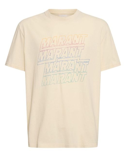 Isabel Marant Natural Hugo Logo Print Cotton Jersey T-Shirt for men