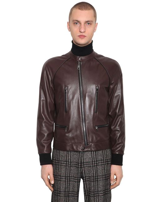 Dolce & Gabbana Plongé Leather Blouson Jacket in Brown for Men | Lyst