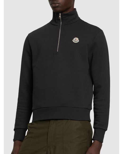 Moncler Black Zip-Up Cotton Turtleneck Sweatshirt for men