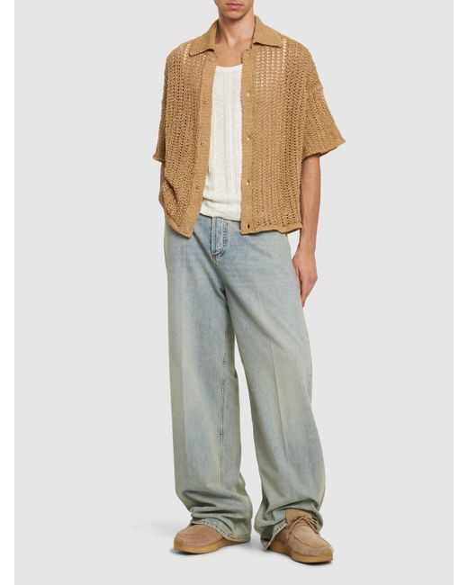 Bonsai Natural Raffia Knit S/s Shirt for men