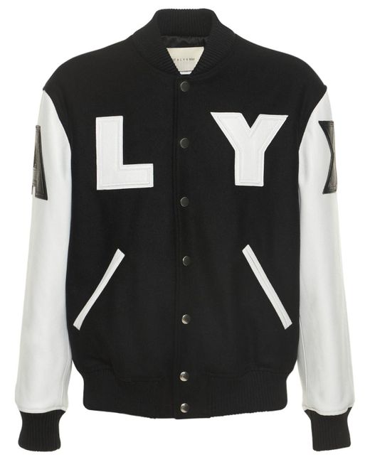 1017 ALYX 9SM Logo Felt & Leather Varsity Jacket in Black/White (Black ...