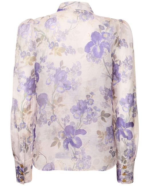 Zimmermann Purple Blue Floral Print Shirt - Women's - Polyester/silk/linen/flax