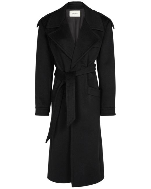 Manteau mi-long en cachemire et laine Saint Laurent en coloris Black