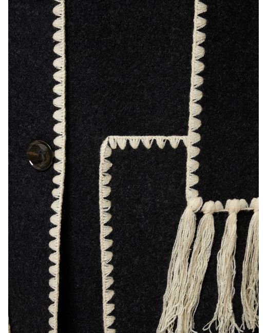 Totême  Black Embroidered Wool Blend Jacket W/Scarf