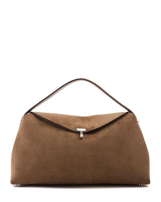 Totême  Brown T-Lock Suede Top Handle Bag Unique