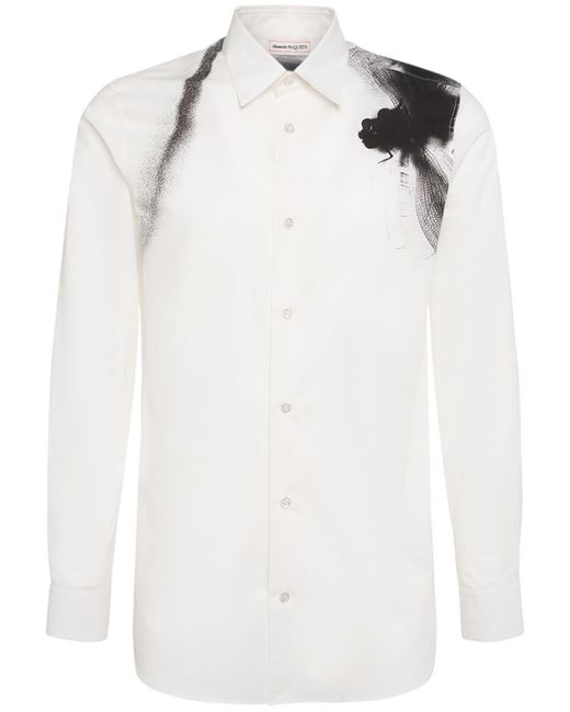 Alexander McQueen Bedrucktes Shirt Aus Baumwolljersey in White für Herren