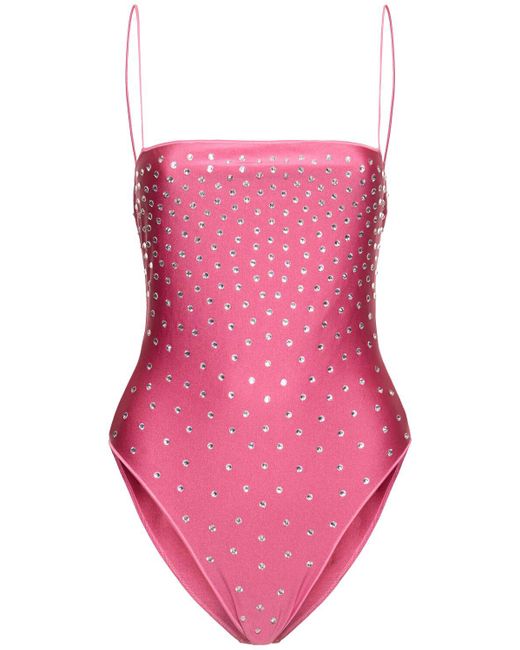 Oseree Pink Gem Embellished One Piece Swimsuit