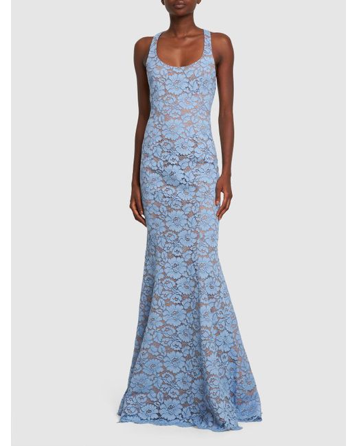Michael Kors Blue Floral Lace Cotton Fishtail Dress