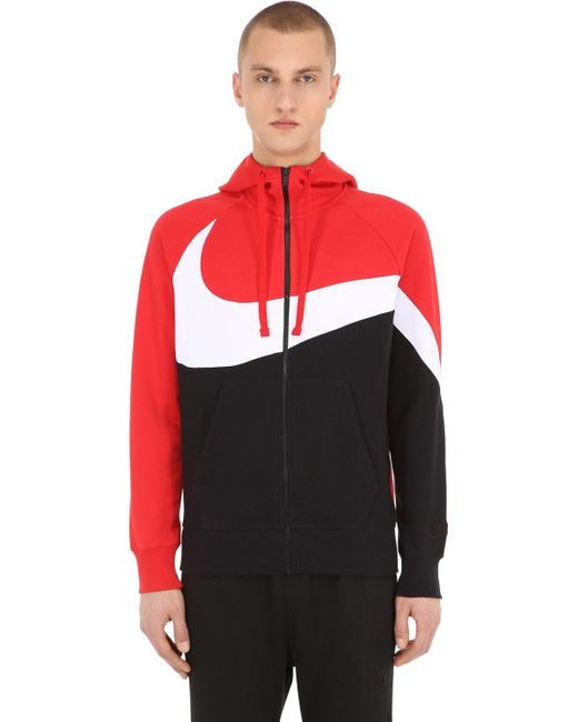 Nike Big Swoosh Zip-up Sweatshirt Hoodie in Black/Red (Red) for Men | Lyst