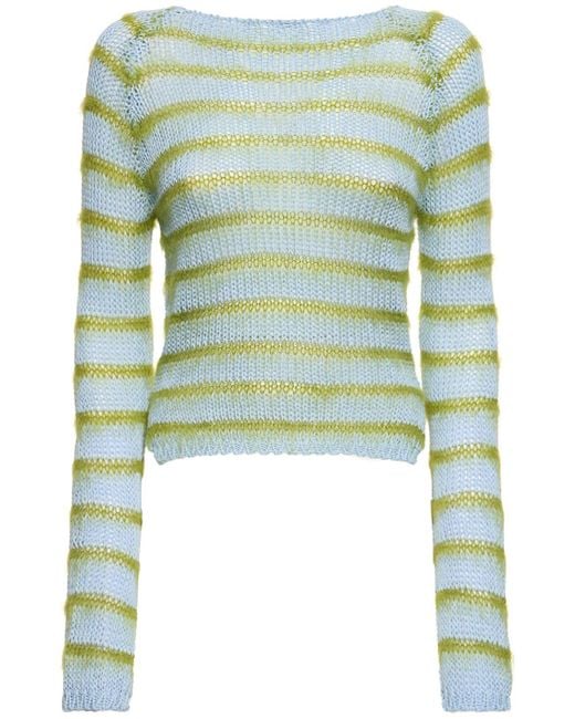 Marni Green Striped Cotton Knit L/s Crop Sweater