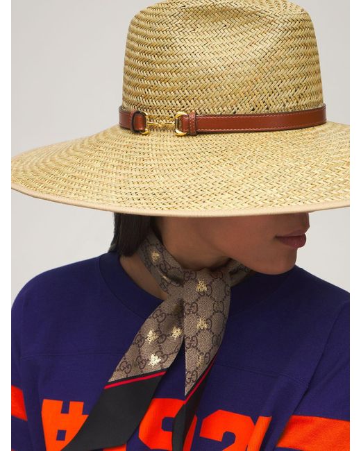 Gucci Leather Jute Wide Brim Hat W 