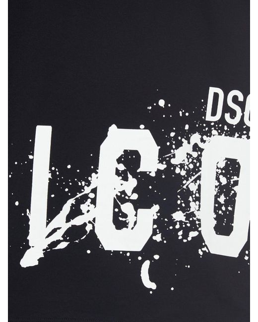 T-shirt icon spalsh in cotone con stampa di DSquared² in Black da Uomo
