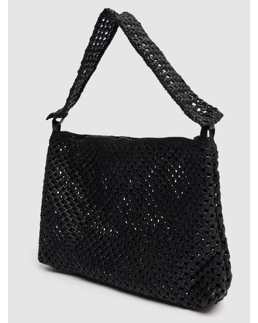 St. Agni Black Macramé Woven Leather Shoulder Bag