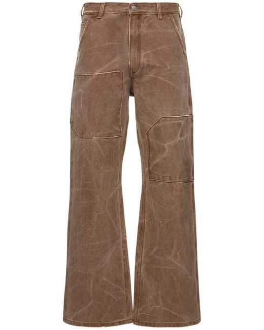 Pantalones rectos de lona de algodón Acne de color Brown