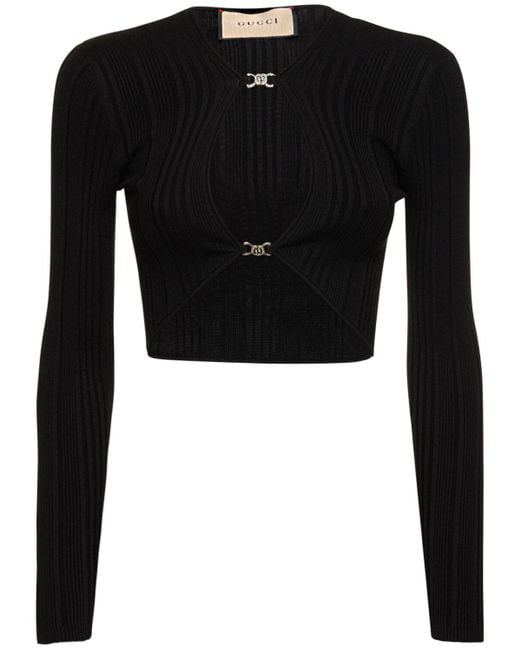 Gucci Black Viscose & Silk Blend Rib Cutout Sweater