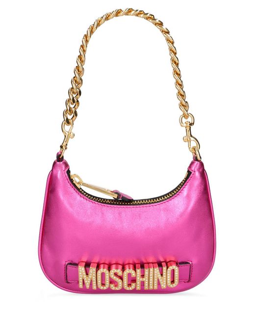 Moschino Pink Laminated Leather Top Handle Bag
