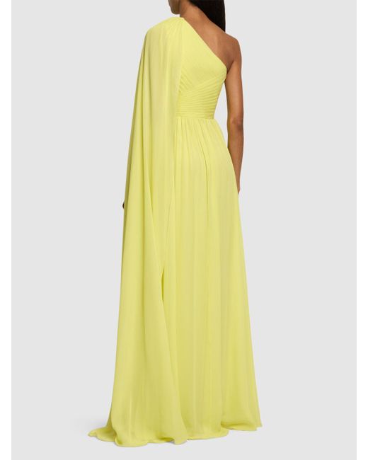 Elie Saab Yellow Embellished Silk One Shoulder Long Dress