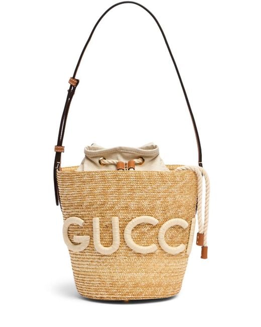 Bolso pequeño de rafia con logo Gucci de color Metallic