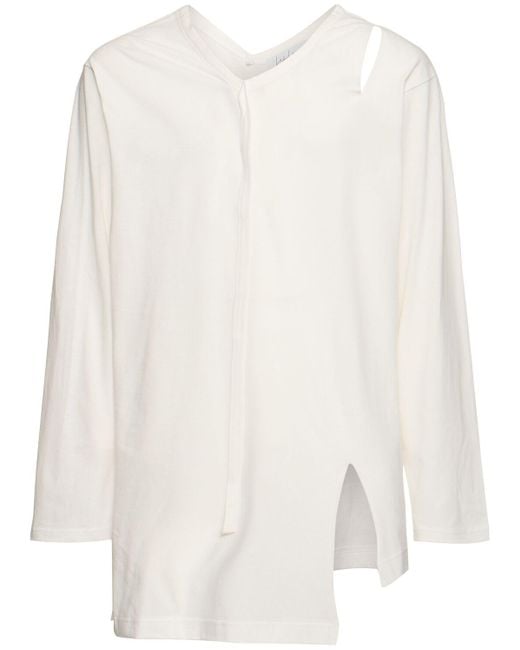 Yohji Yamamoto Herren Langarm-T-Shirt Mit V-Ausschnitt „Binder“ in White für Herren