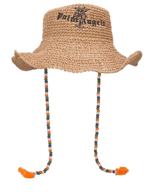 Palm Angels Logo Island Raffia Hat in 