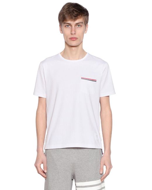 Camiseta de algodón estampada Thom Browne de hombre de color White