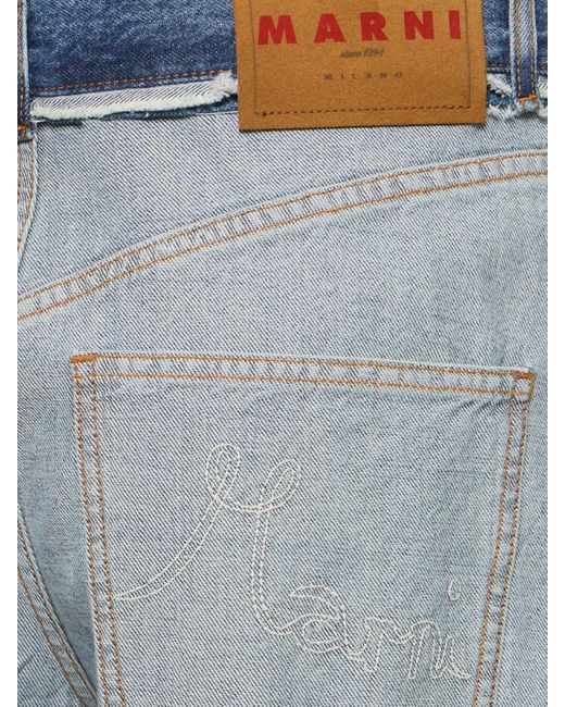 Marni Blue Cotton Denim Raw Cut Wide Jeans