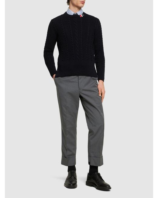 Thom Browne Blue Cable Knit Relaxed Crewneck Sweater for men