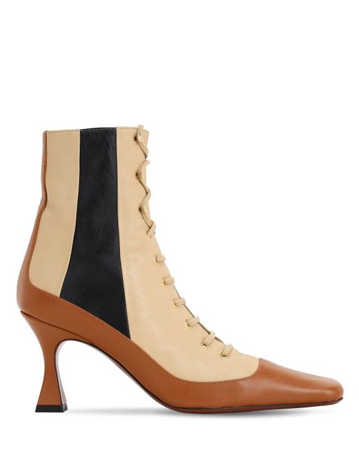 MANU Atelier Brown 'duck' Colourblock Patchwork Leather Lace-up Ankle Boots