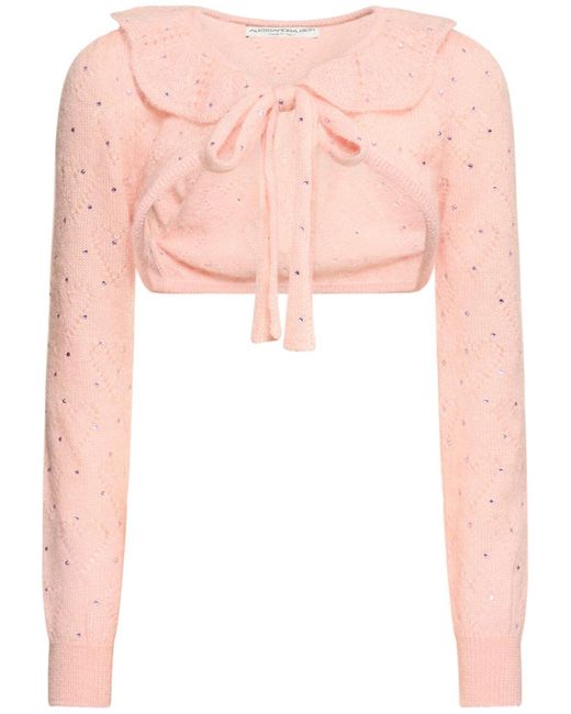 Alessandra Rich Pink Mohair Knit Self-Tie Crop Bolero W/Studs