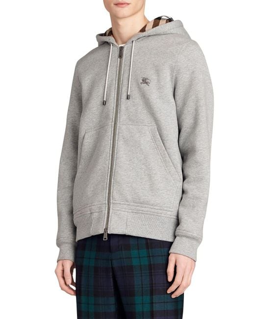 Burberry Gray Zip-up Sweatshirt Hoodie W/ Check Lining for men