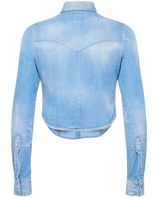 DSquared² Blue Cotton Denim Cropped Shirt