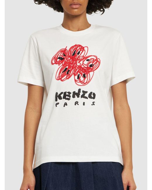 T-shirt en coton imprimé logo drawn KENZO en coloris White