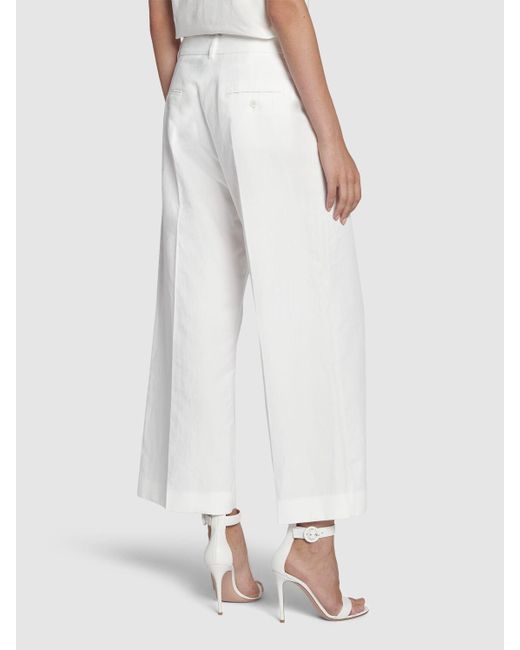 Pantalon ample en toile de lin et coton zircone Weekend by Maxmara en coloris White