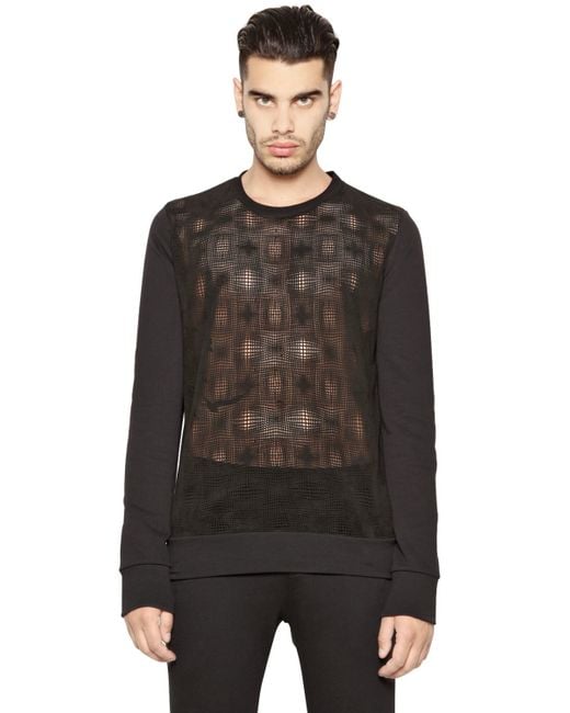 Giorgio brato Laser Cut Suede & Cotton Sweatshirt in Black for Men | Lyst