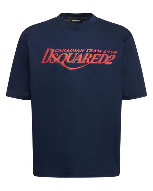 DSquared² Blue Logo Printed Cotton T-Shirt for men