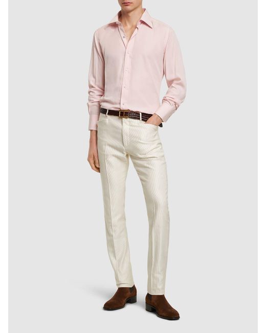 Camicia slim fit in popeline di Tom Ford in Pink da Uomo