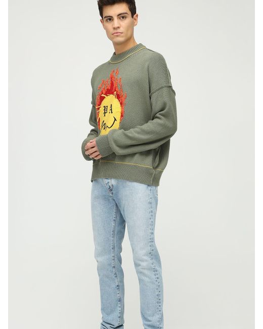 Palm Angels Smiley X Cotton Knit Sweater in Green for Men | Lyst
