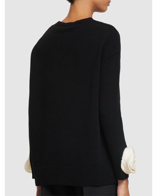Valentino Black Wool Knit Sweater W/ Collar And Roses