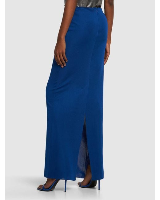 Tom Ford Blue Shiny Viscose Knit Midi Skirt