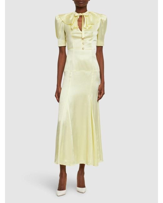 Alessandra Rich Yellow Silk Satin Short Sleeve Long Dress