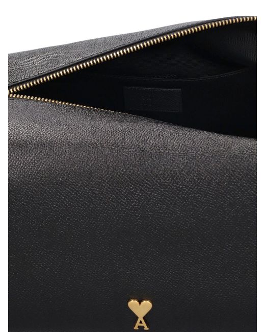 AMI Black Paris Paris Grained Leather Pouch