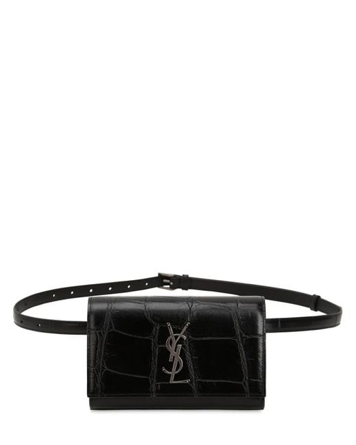 Saint Laurent Black Kate Croc Embossed Leather Belt Bag