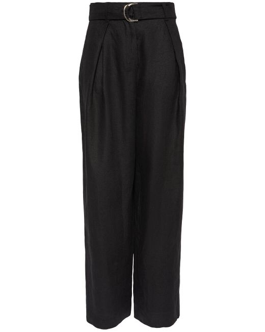 Max Mara Jane ベルト付き ワイドリネンパンツ Black