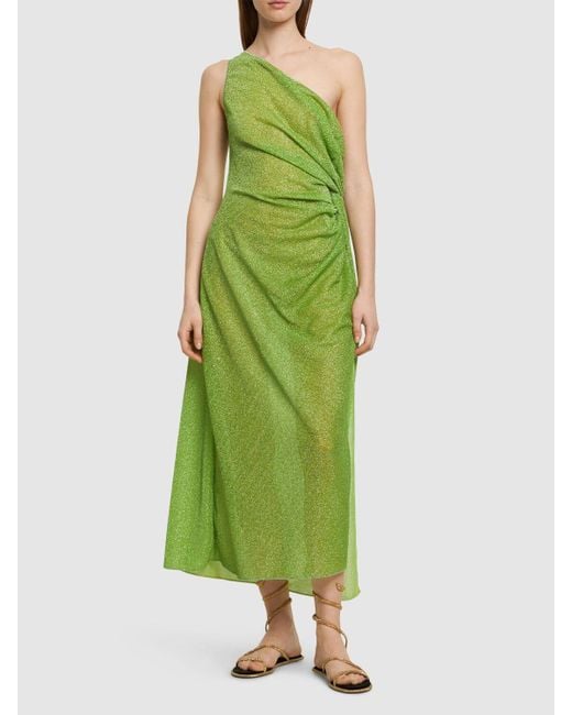 Oseree Green Lumière Lamé Midi Dress W/knot