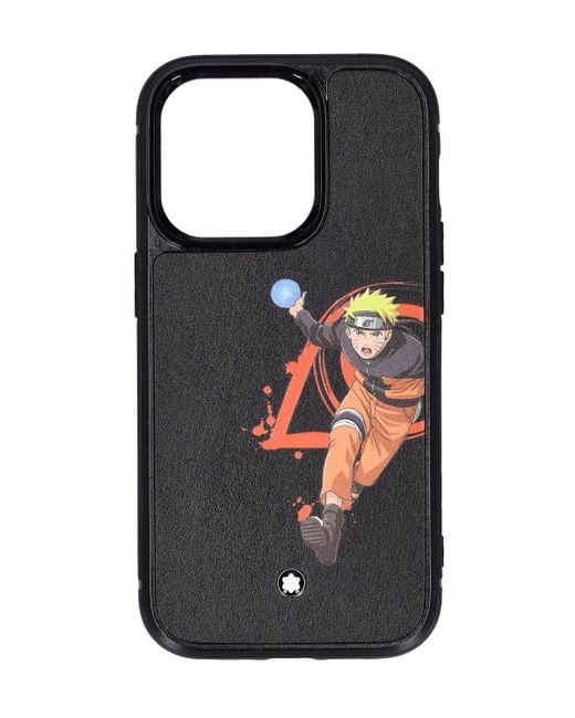 Montblanc Black Mst Naruto Leather Iphone 14 Pro Cover for men